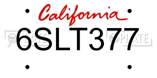 6SLT377 California License Plate