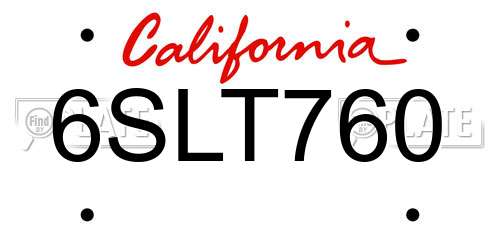 6SLT760 California License Plate