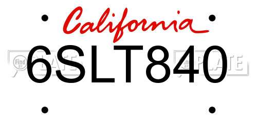 6SLT840 California License Plate