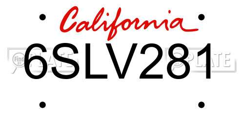 6SLV281 California License Plate