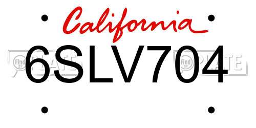6SLV704 California License Plate