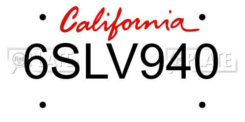 6SLV940 California License Plate