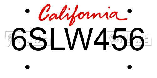 6SLW456 California License Plate