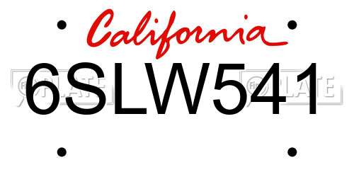 6SLW541 California License Plate