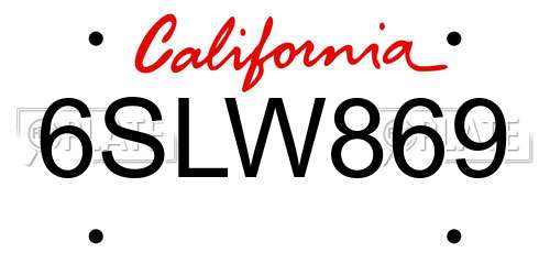 6SLW869 California License Plate