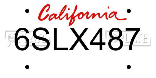 6SLX487 California License Plate