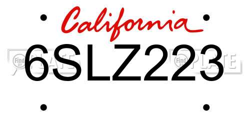 6SLZ223 California License Plate