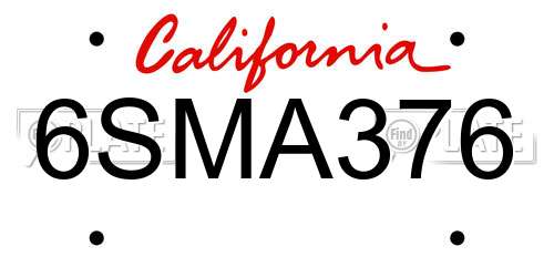 6SMA376 California License Plate