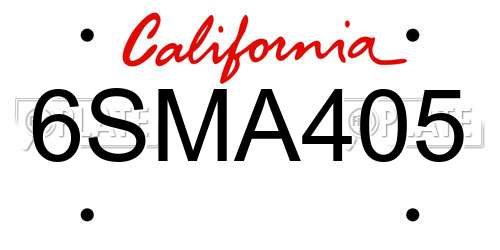 6SMA405 California License Plate