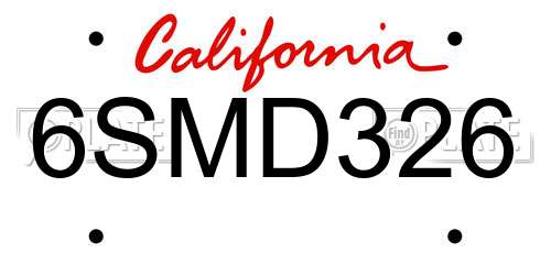 6SMD326 California License Plate