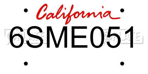 6SME051 California License Plate
