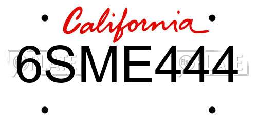 6SME444 California License Plate