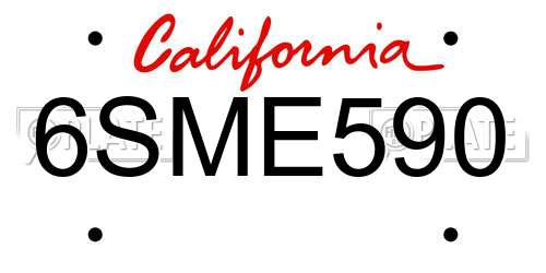 6SME590 California License Plate