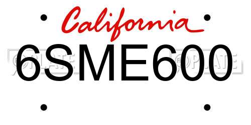 6SME600 California License Plate