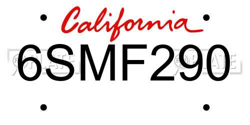 6SMF290 California License Plate