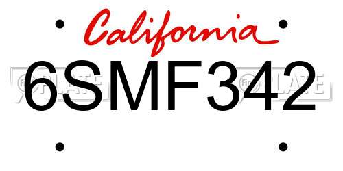 6SMF342 California License Plate