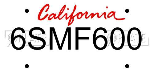 6SMF600 California License Plate