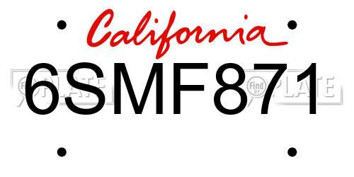 6SMF871 California License Plate