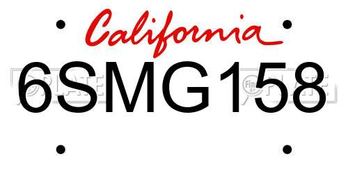 6SMG158 California License Plate