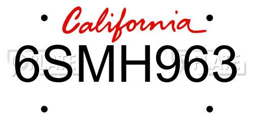 6SMH963 California License Plate