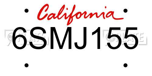 6SMJ155 California License Plate