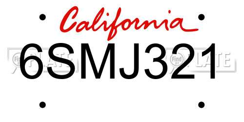 6SMJ321 California License Plate