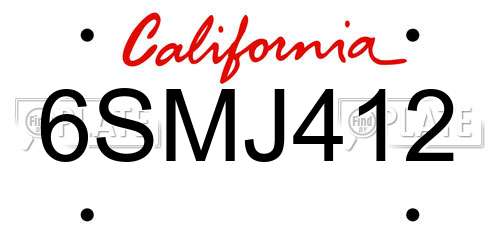 6SMJ412 California License Plate