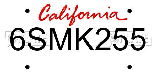 6SMK255 California License Plate