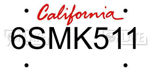 6SMK511 California License Plate