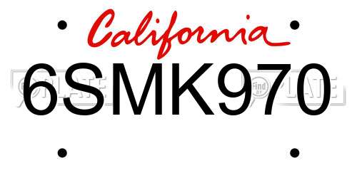 6SMK970 California License Plate