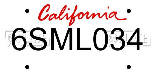6SML034 California License Plate