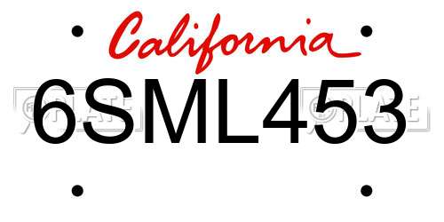 6SML453 California License Plate