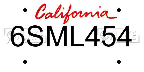 6SML454 California License Plate