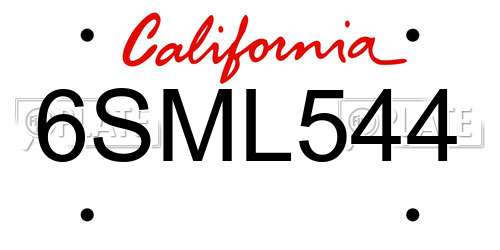 6SML544 California License Plate