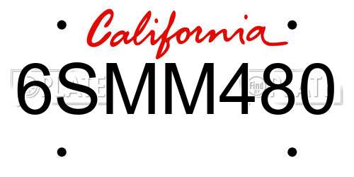 6SMM480 California License Plate