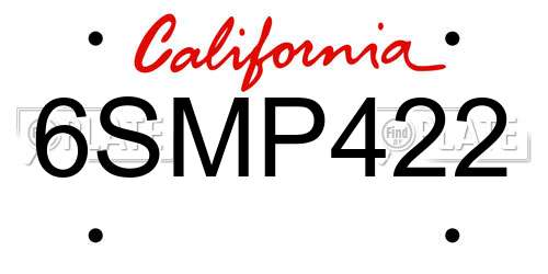 6SMP422 California License Plate