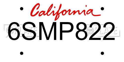 6SMP822 California License Plate