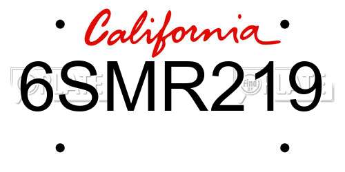 6SMR219 California License Plate