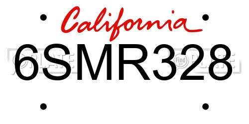 6SMR328 California License Plate