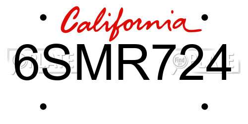 6SMR724 California License Plate