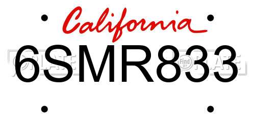 6SMR833 California License Plate