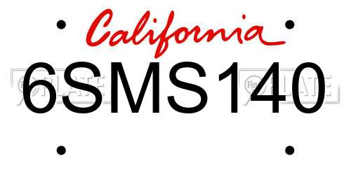 6SMS140 California License Plate