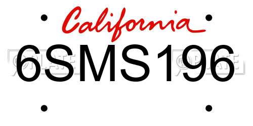 6SMS196 California License Plate