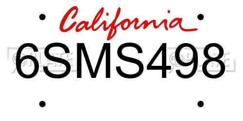 6SMS498 California License Plate
