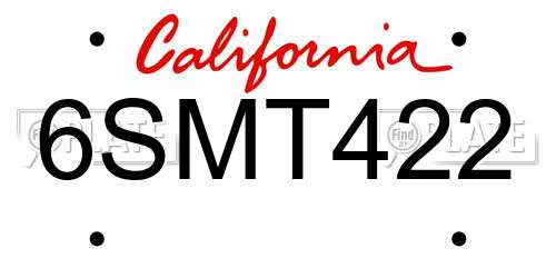 6SMT422 California License Plate