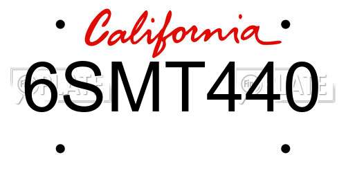 6SMT440 California License Plate
