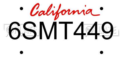 6SMT449 California License Plate