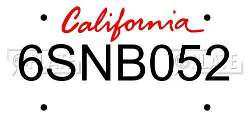 6SNB052 California License Plate