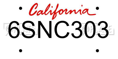 6SNC303 California License Plate
