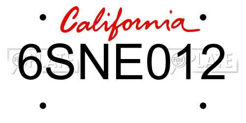 6SNE012 California License Plate